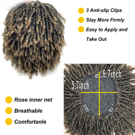 6inch Afro Dreadlock Hair Toppers Hair Pieces Synthetic Kinky Curly Wig One Piece Dreads Toupee Clip Hair for Women And Men
