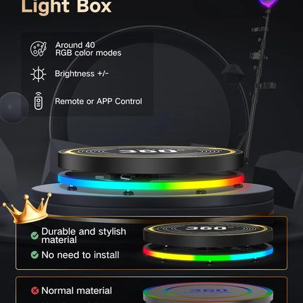 Rotating 360 Photo Booth Machine Selfie Stand App Control Freee Customize Logo With RGB Ring Light For Party Event With Case