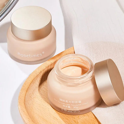 Rosetimes Soft Light Foundation Cream Waterproof Sweat-proof Concealer Ivory White Natural Color Moisturizing Liquid Foundation