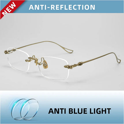 Designer Pure Titanium Fashion Square Frames Frameless Optical Blue Light Prescription Glasses Myopia Hyperopia For Men Women