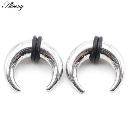 2PCS Stainless Steel C Shape Buffalo Horn Ear Taper Stretcher Expander Septum Captive Tragus Cartilage Piercing Body Jewelry