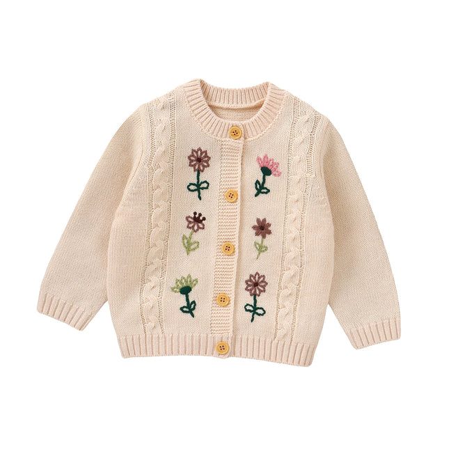 Autumn Winter Newborn Baby Girls Sweaters Clothes Flower Embroidered Infant Full Sleeve Knitted Cardigans Jackets Children Coats