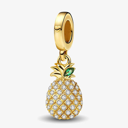 925 Sterling Silver Pink Cake Cherry Pineapple Strawberry Cherry Pendant Charm Ball Suitable for Bracelets DIY Women's Jewelry