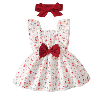 2PCS 3-24 Months Baby Girl Floral Dress Sleeveless Toddler Girl Fashion Dress Set Infants Baby Girl Princess Dress Clothing