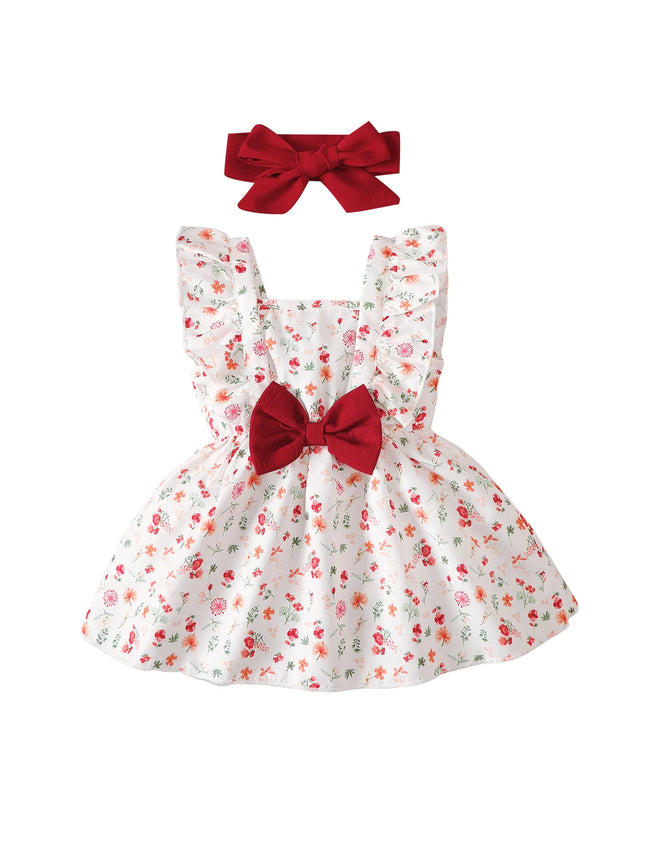 2PCS 3-24 Months Baby Girl Floral Dress Sleeveless Toddler Girl Fashion Dress Set Infants Baby Girl Princess Dress Clothing