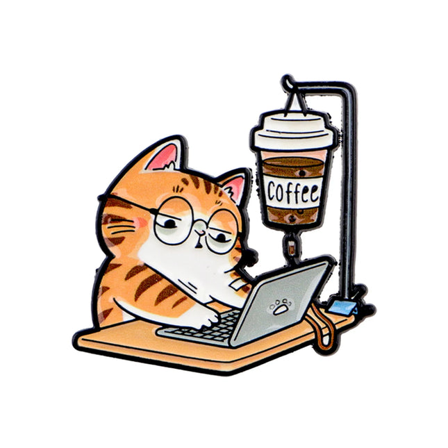 Cute Office Cat Enamel Pin Coffee Brooch Lapel Pins Badge on Backpack Clothing Accessories Fashion Jewelry Friends Gifts