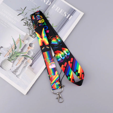 Rainbow Pride Credential Holder Heart Lanyards for Key Neck Strap For Card Badge Gym Keychain Keyring Accessories Gifts