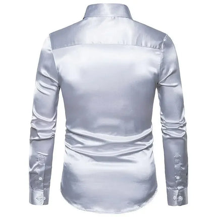 Amazon Spring Autumn Men's Long Sleeve Shirt Casual Fashionable Shiny Interior Top Men's European Style Foreign Trade Shirt