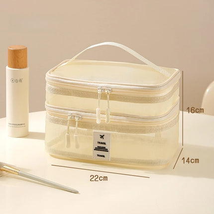 Fashion Transparent Mesh Travel Cosmetic Bag Storage Multi Layer Portable Womens Toiletry Bag Large Capacity Bag Makeup