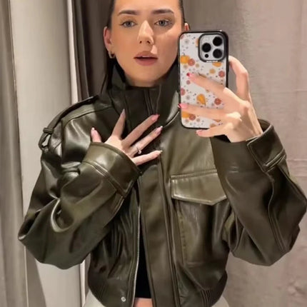 Chic Fashion Faux Leather Jackets for Women Loose Zipper Long Sleeve Female Short Coats 2026 Autumn Lady Casual New Outerwear ﻿