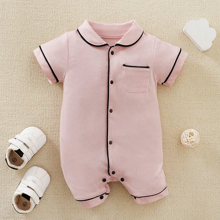 Summer Boys And Girls Plain Casual Pajamas Comfortable Cotton Short Sleeve Baby Clothing Bodysuit