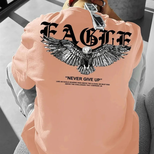 Men's Summer Polyester Fabric Casual Fashion Round Neck T-shirt Never Give Up Pattern Printing Outdoor Loose Top