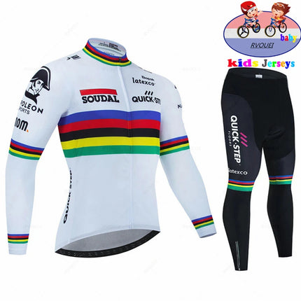 Soudal Quick Step Baby Cycling Clothing Children Long Sleeve Jersey Set Breathable Sportswear Kids Bicycle Maillot Ciclismo