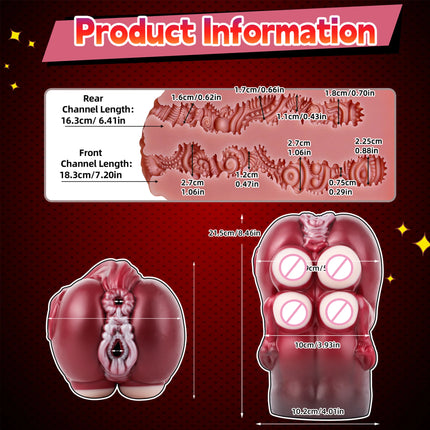 SHAZ Realistic Horse Vagina&Anal Two Channel Stroker, Skin-Friendly Silicone Onahole, Penis Training Stimulator, Sex Toy for Men