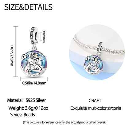 100% 925 Sterling Silver Blue Round Crystal Life Tree Angel Star Moon Pendants Charms Fit 925 Original Bracelets DIY Jewelry