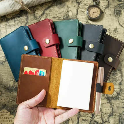 Vintage Leather Journals Cover Handmade Pocket Notebook Diary with Pen Holder Writing Notepad for Office School & Travel Journal