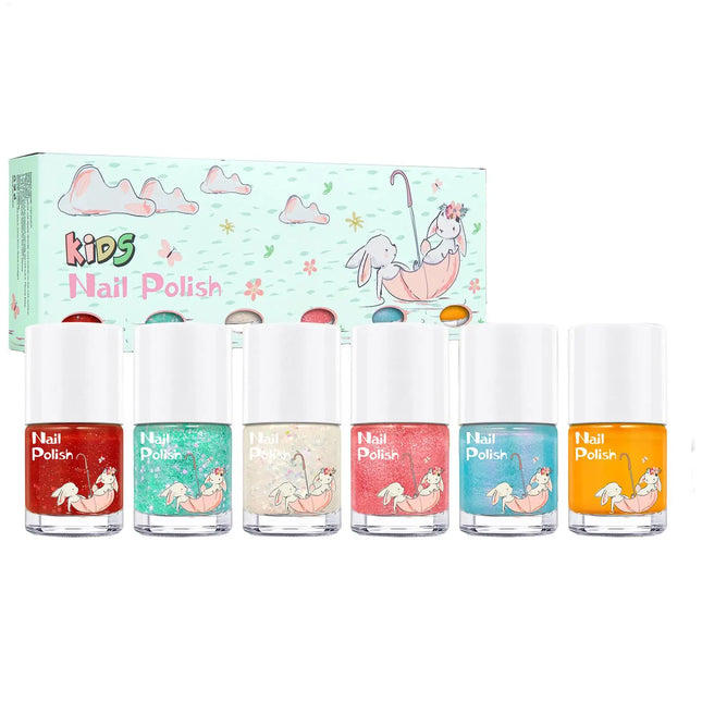 6Colors Nail Polishs Peel-off Gel Sticker Non Toxic Quick Dry Peel Off Gel Glitter Sequins Nude Water-based Nail Polishs