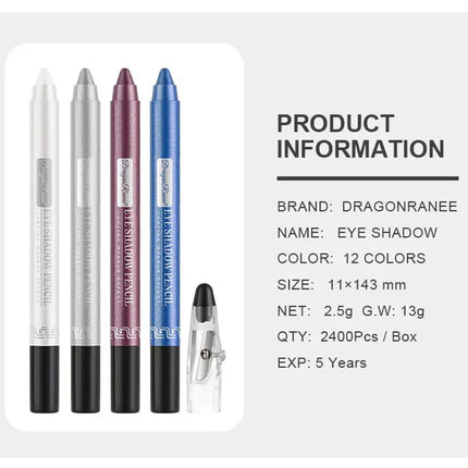 12Colors Glitter Eyeshadow Pen Long Lasting Matte Eye Shadow Palette Shiny Highlighter Silver Purple Eyeliner Pencil Cosmetics
