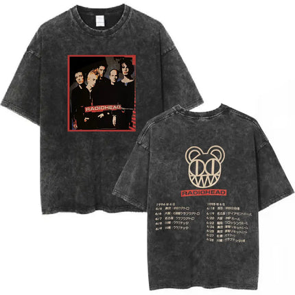 Radiohead Rock Band Washed Cotton T-Shirt Men Women Hip Hop Music Tee Fashion Short Sleeve T-shirt Summer Oversized T-shirts Tops