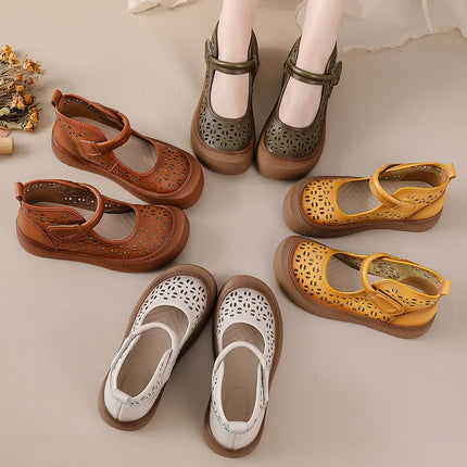 New Women's Breathable Perforated Leather Mules Vintage Tassel Slip on Flats Woman Casual Summer Shoes Hollow Slippers Outdoor