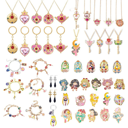 Anime Cartoon Moon Tsukino Usagi Enamel Keychain Necklace for Women Girl Magic Brooch Aino Minako Pin Cosplay Jewelry Gift