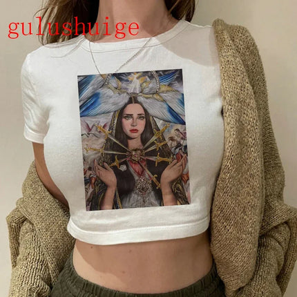 Crop Top Lana Del Rey Ldr Sailing Graphics T Shirt Cropped Harajuku Women Vintage Short-Sleeve T-Shirt Streetwear Female Tshirt