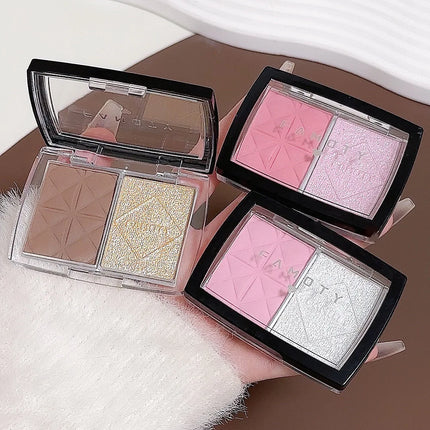 FAMOTY dual-color blush, Highlighter and contouring All-in-one plate, Shadow Brightening blush plate, multiple uses in one plate