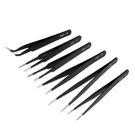 6-piece precision long tweezers ESD anti-static stainless steel tweezers electronic repair welding tools nail art brick clamp
