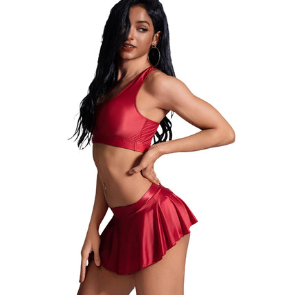 Sexy Glossy Ruffled Skirt Women's Mini Skirt Short Skirt Shiny Low Tail Pleated Rock Miniskirts Clubwear Bikini Bottoms Cover Up