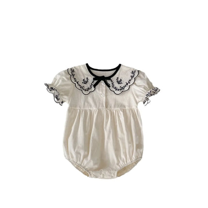 Baby Summer Clothes Embroidered Baby Short-sleeved Jumpsuit Baby Bow Tie Rompers Cute Newborn Girls Cotton Outfits