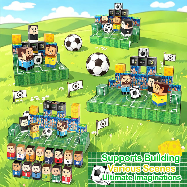 Soccer Magnetic Building Blocks Set Creative DIY Football Player Magnetic Cubes Educational STEM Sensory Toy For Kids Boys Gift