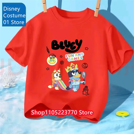 Autumn Winter Bluey Short Sleeve T-Shirt Kids Printed Top Soft Cartoon Tee Comfortable for Boys Girls