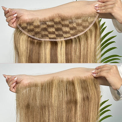 #P427 Honey Blonde Highlight 13x4 Invisible HD Lace Frontal Melt Skin PrePlucked Bleached Knots Straight Raw Virgin Human Hair