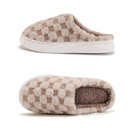 Fashion Couple Winter Toe Wrap Warm Plaid Plush Slippers Men Women Thick Soft Sole Slides Indoor Floor Flat Home Non-slip Shoes