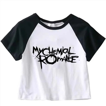 My Chemical Romance Graphic Crop Top Girl Cyber Y2K Kawaii Fashion Harajuku Crop Top Summer Sport T-Shirt Jogging Short Sleeve