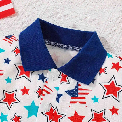 Boys' colorful star pattern Polo shirt: comfortable and breathable, vibrant design, essential for summer casual wear