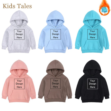 Kids Boy Girl Hoodies Custom Fleece Sweatshirts Toddler Solid Pullover Top Add Text Logo Image Print Cotton Long Sleeve Clothes
