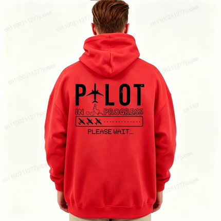 Pilot in Progress Funny Future Pilot Aviation Men's Hoodies Minimalist Airplane Graphic Hoody Pilot Gift Casual Tracksuits Tops