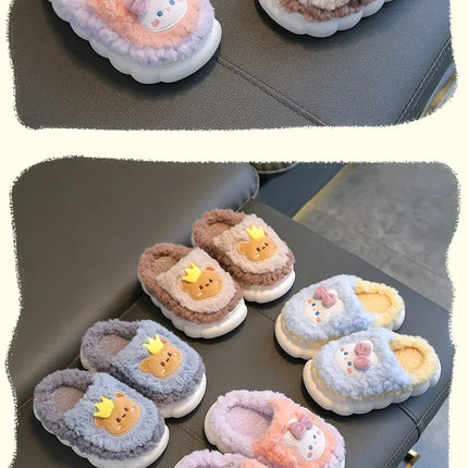 2025 Winter Children's cute  Cotton Home Slippers Frozen Girl's Snow Non Slip Warm Baby Slippers Pink Blue Size 24-41