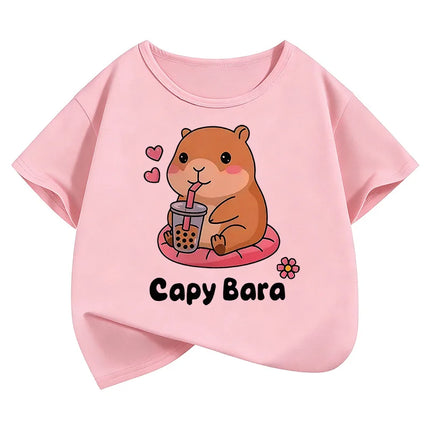 Summer Spring Short Sleeve Unisex Funny Capybara Animal Design T Shirts Kids Children's T-shirt Boys Girls Casual Top Tee Shirt