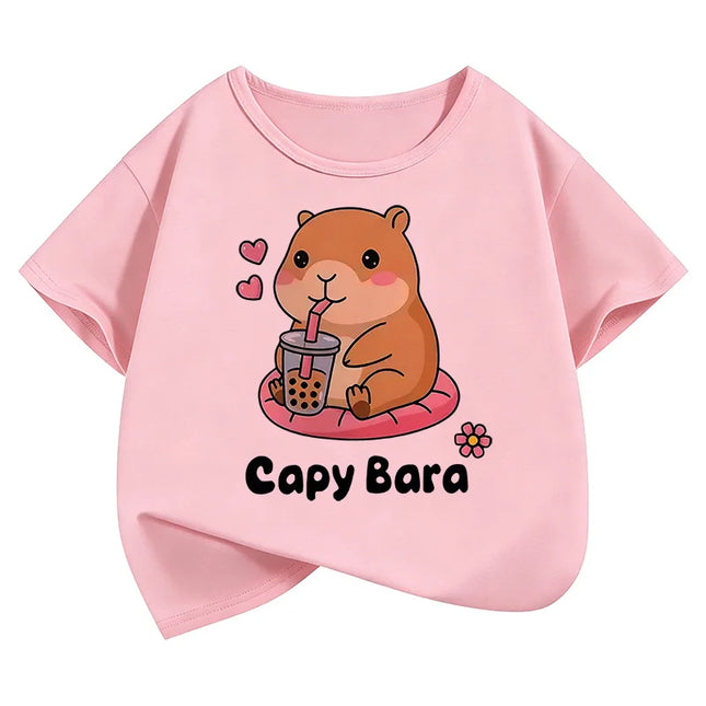 Summer Spring Short Sleeve Unisex Funny Capybara Animal Design T Shirts Kids Children's T-shirt Boys Girls Casual Top Tee Shirt