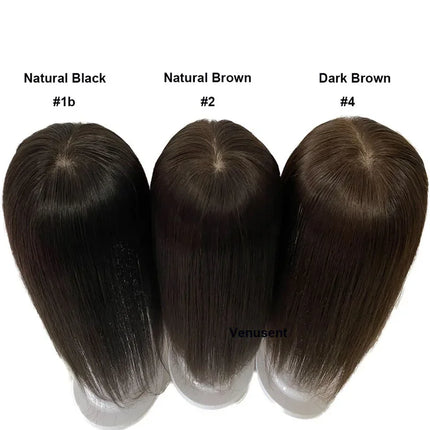 Silk Base Human Hair Topper with 4 Clip In Virgin Human Hair 5"x5" Breathable Toupee for Women Fine Hairpiece