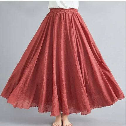 Fashion Solid Cotton Linen Women Skirts Maxi Elegant Harajuku Saia Casual Loose Long Skirt Ladies Clothes Faldas Ropa Mujer