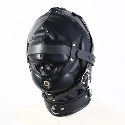 Padded Leather BDSM Hood Mask with Removable Eye Cover Lockable Choker Mouth Opening Slave Role Play Fetish Gear Adult Sex Toy