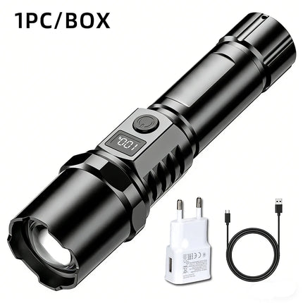 Super Bright LED Flashlight USB Rechargeable Flashlights with Tactical Zoom High Power Spotlight Outdoor Camping Fishing Torch
