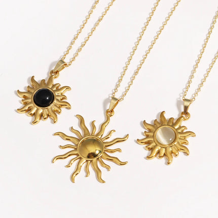 316L Stainless Steel Golden Fashion Sun Pendant Necklace For Women Girl 2025 New Concise Solar Neck Chain Jewelry Gift