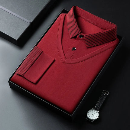 Men's Casual Fashion Long Sleeve Solid Color Polo Shirt 2025 Business Versatile Top All Season Fake Two-Piece