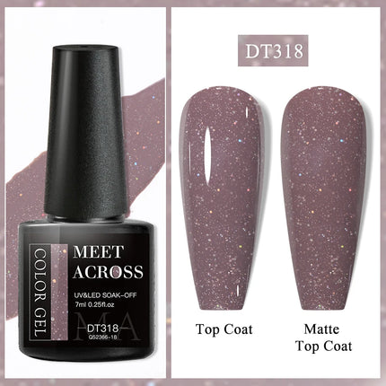 MEET ACROSS 7ml Rubber Base Gel Glitter Nude Pink White 2 In 1 Gel Nail Polish Nail Art Varnish For Nails Winter Autumn Manicure