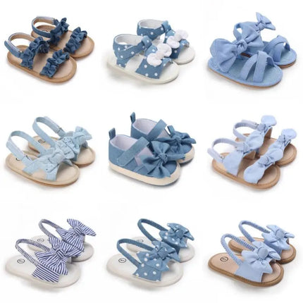 0-18 months cute baby shoes summer small fresh blue bow princess shoes sandals soft and comfortable soles slip walking shoes