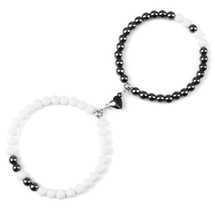 2Pcs/Set Sliver Black Color Magnet Pendant Bracelets 6MM 8MM White Porcelain Black Line Beads Couple Bracelet Jewelry Gift New